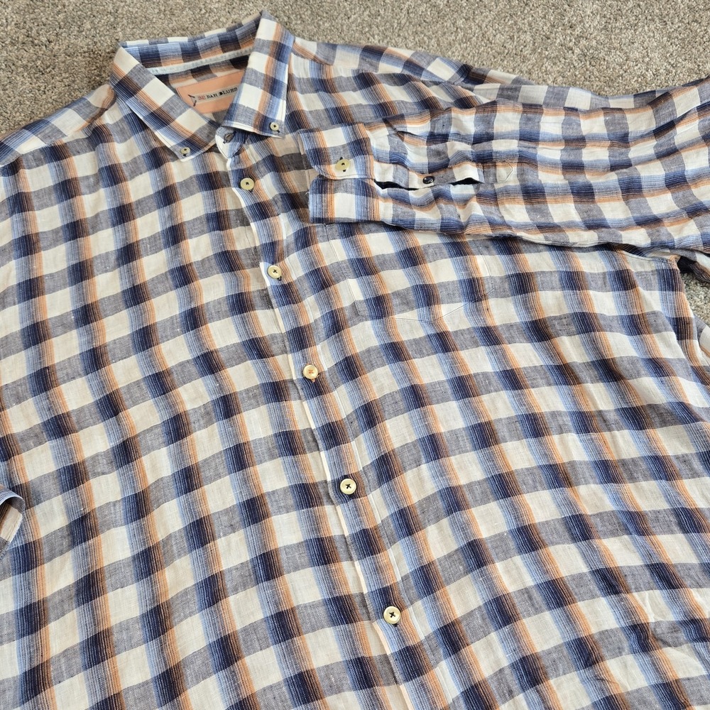 32 Bar Blues‎  2XL Mens 100% Linen Plaid Button Up Long Sleeve Shirt Multicolor